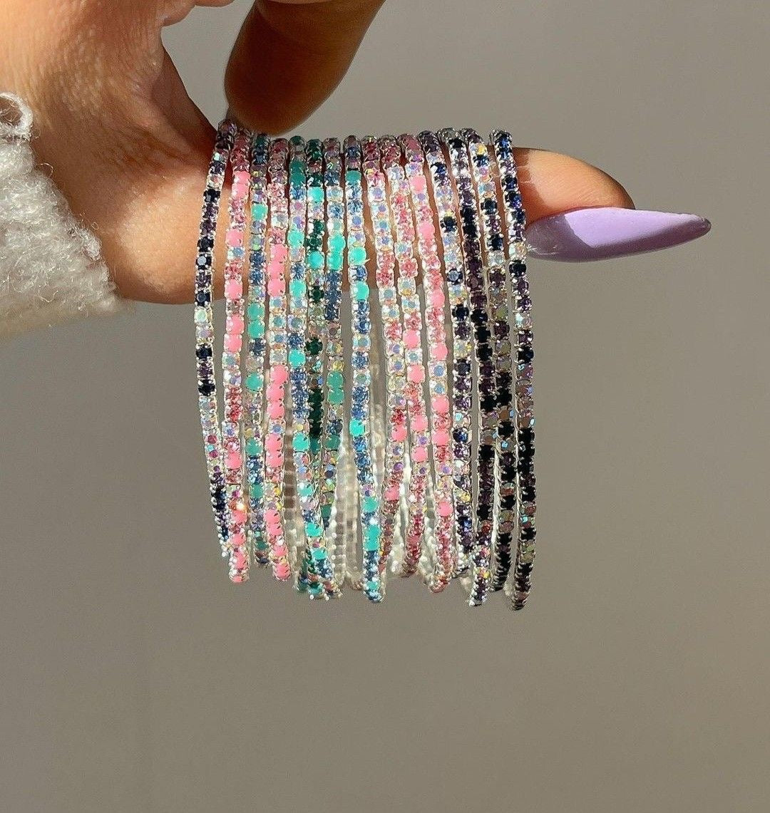 Multicolour Rhinestone bracelets (set of 12)